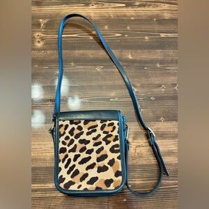 Collins of Texas Calf Hair Leopard Print Leather Crossbody Bag EUC